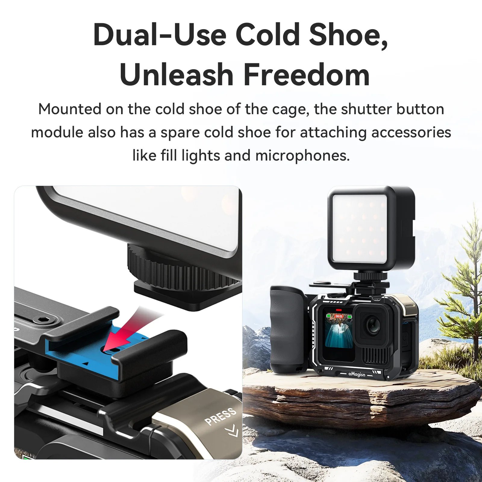 Kit impugnatura aMagisn Xplorer per serie Insta360 Ace, impugnatura per fotocamera in plastica ABS con pulsante otturatore per accessori Insta 360 Ace Pro 2