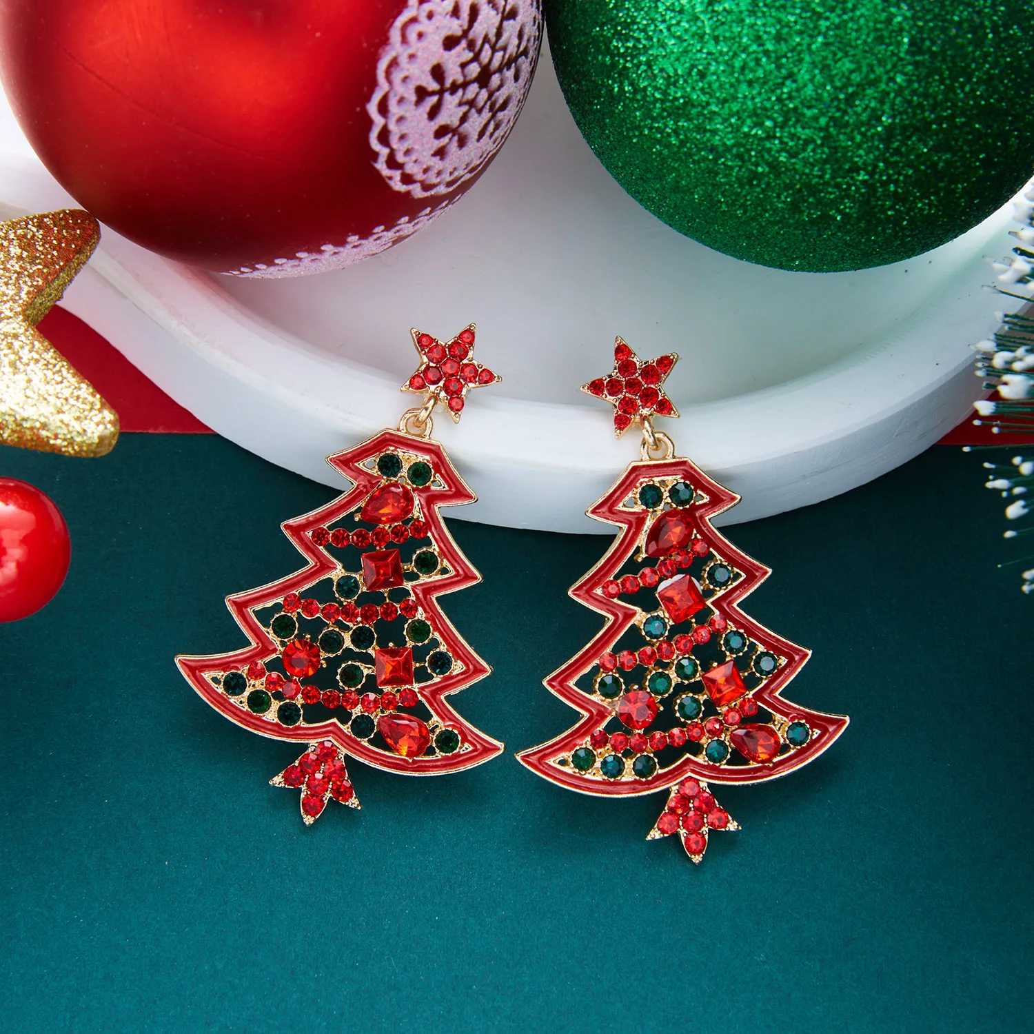 Luxuriöse Rosa Zirkon Weihnachtsbaum-Ohrhänger für Damen Niedliche Stern-Imitationsperlen-Ohrringe Ästhetischer Neujahrs-Schmuck – Detail 6