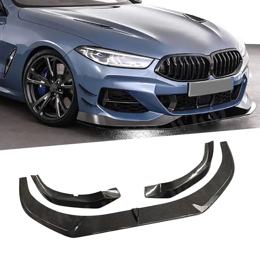 

3 шт., сухой передний бампер из углеродного волокна, спойлер, разделители, фартуки для BMW 8 серии G14 G15 G16 M Sport 2019-2022 FRP, черный