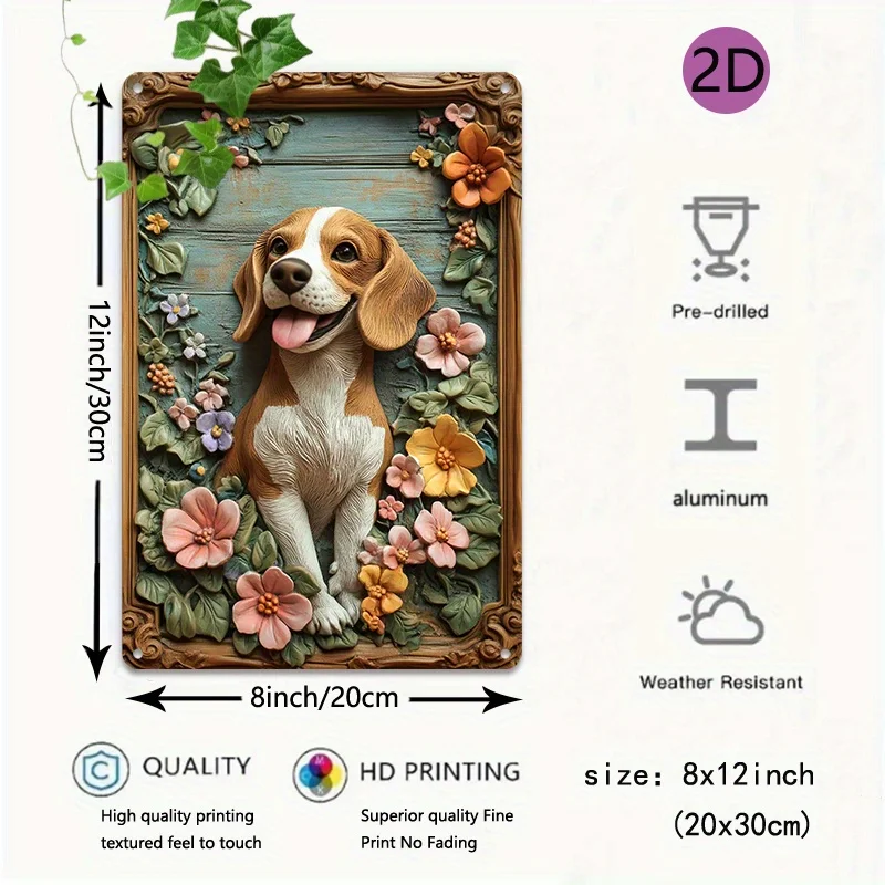 Beagle Puppy 3D Aluminum Wall Art - Textured Metal Sign, Weather-Resistant Home Decor, Pre-Drilled
