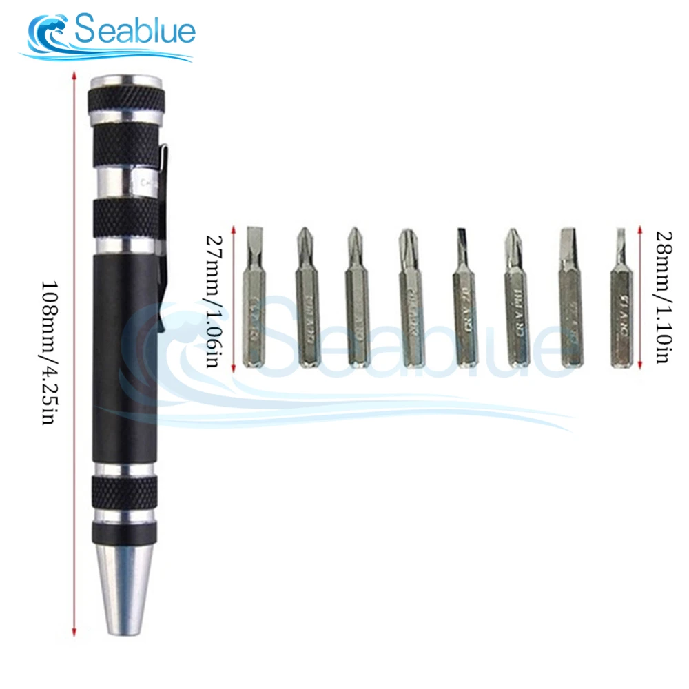 Multifunction 8 In 1 Pocket Precision Mini Screwdriver Pen Mobile phone Repair Hand Tools Kit Portable Screwdriver Set Bits