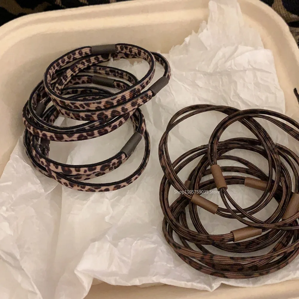 Korean Retro Leopard Print Hair Ties High Elasticity Daily Basic Ponytail Hair Rubber Band Hair Rope for Women Girl Headband