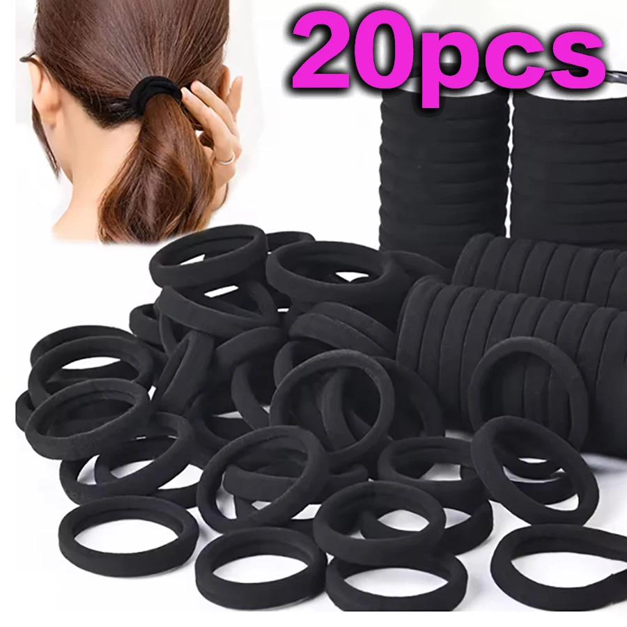 20 Pieces of Women's Black Hairbands, Seamless High-Elastic Hairbands, Non-Damaging Elastic Hairbands, Ponytail Holders, Hair Ties, Hairband Clips, Hair Accessories, Simple Solid Color Small Hair Ties, Elastic Ponytail Ropes, Simple Design, Suitable for Daily Hairstyles, Versatile Use