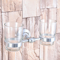 High Quality Bathroom Polished Chrome Toothbrush Holder + Two Glass Cups Wall Mounted Bathroom Accessories zba799