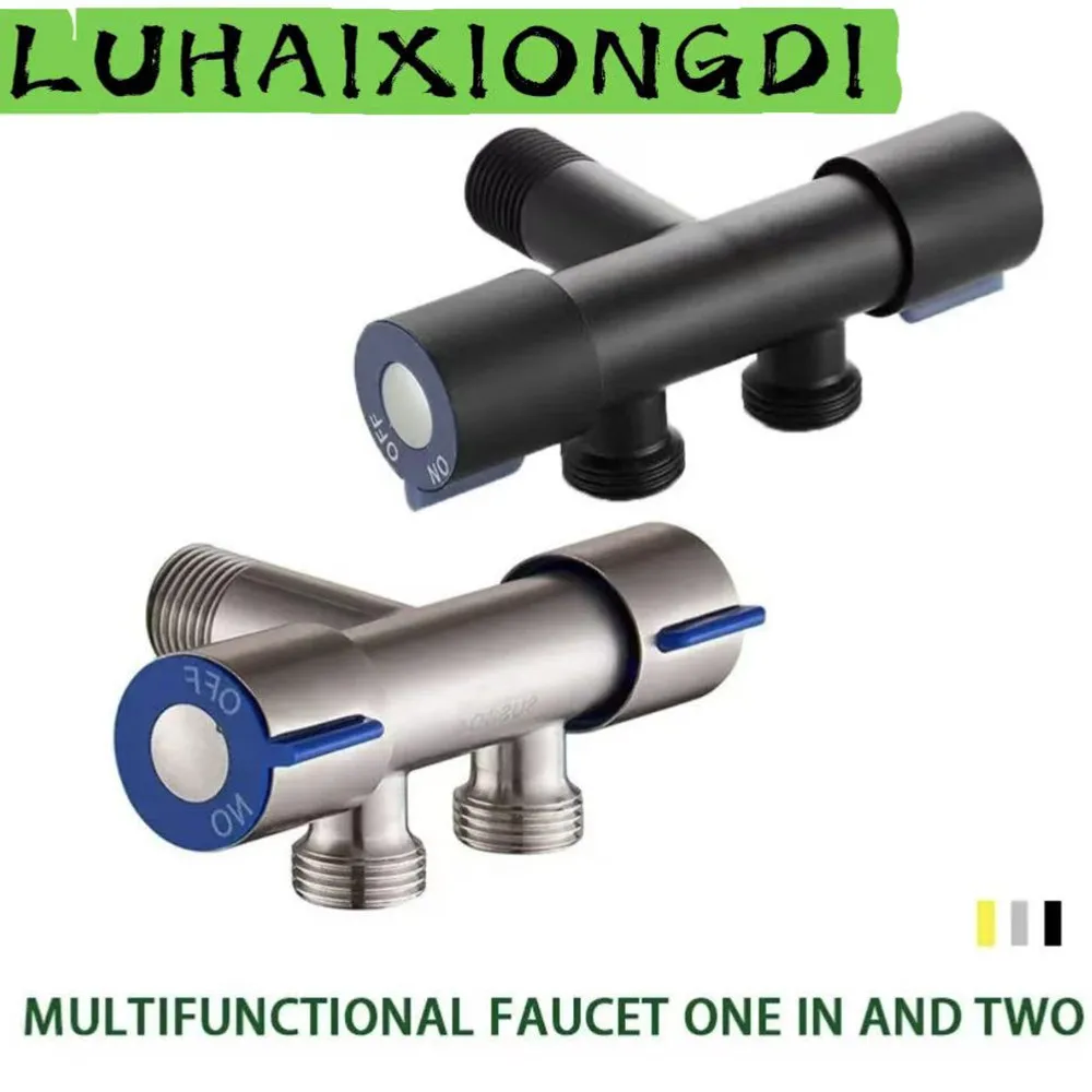 LUHAIXIONGDI Stainless Steel Single Cold Water 1 In 2 Out Bathroom Toilet Angle Valve Washing Machine Double Outlet Water Tap