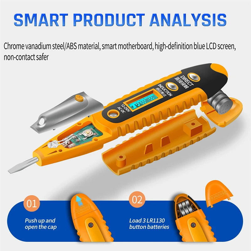 Matita di prova digitale con Display LCD penna di prova di tensione AC/DC multifunzione Tester di tensione della luce a LED cacciavite elettrico