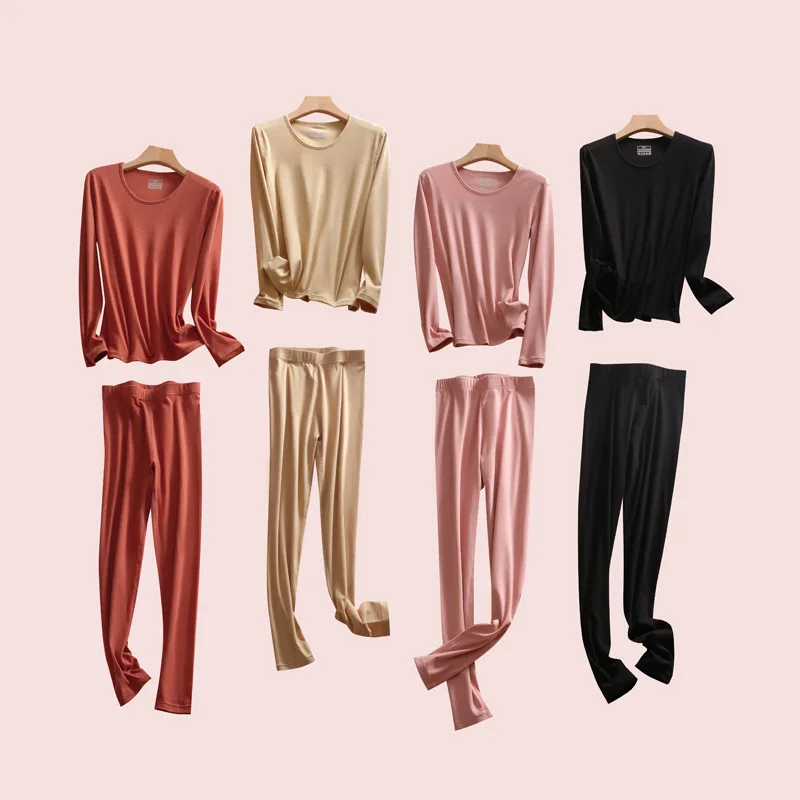 Women Slim Thermal Underwear Sets Autumn Winter Thick Warm Fleece Heating Bottoming Tops And Long Johns