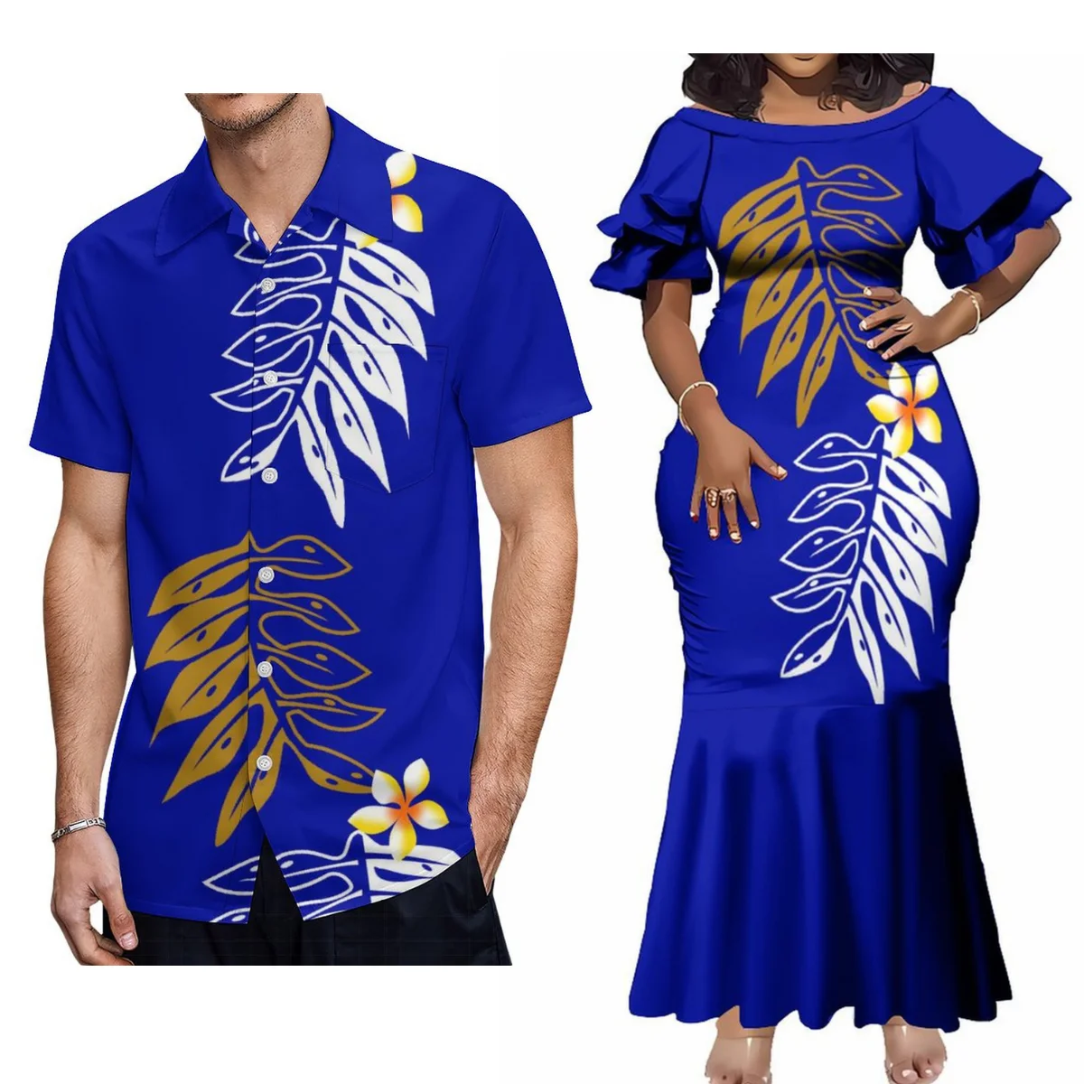 Polinesiano personalizzato con elegante abito couplet's Samoan abito a maniche corte da donna Party Tuxedo camicia Aloha da uomo