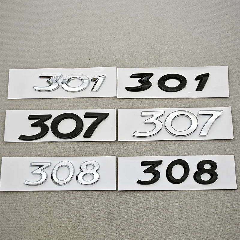 

For Peugeot 308 307 301 Car Sticker Emblem Badge Logo Rear Trunk Hood Auto Decal Black Chrome Lettering Exterior Accessories