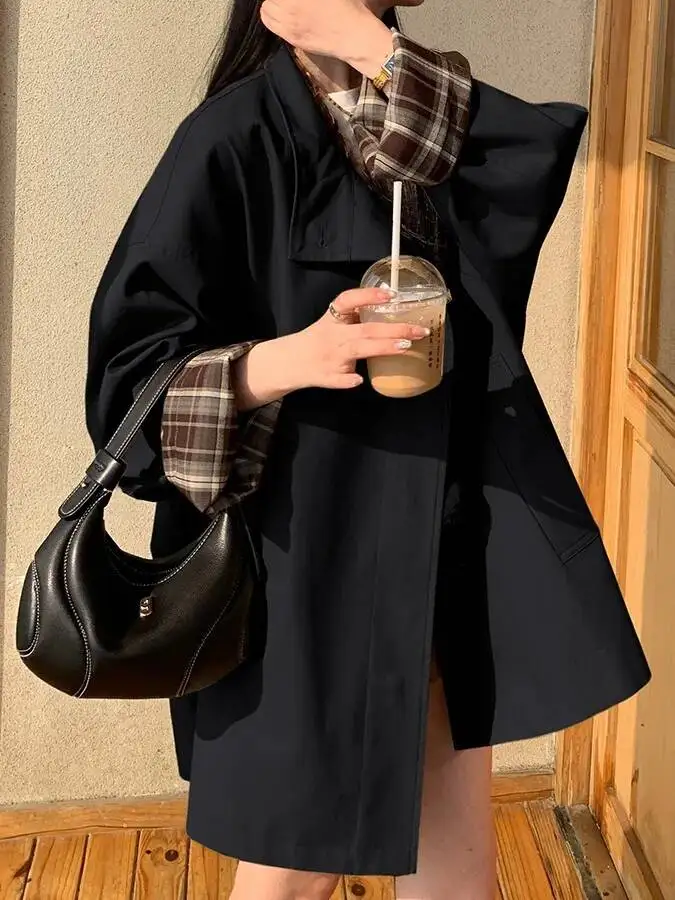 Khaki Women's Mid-Length  Korean Trendy Outerwear Autumn Season High  Coat