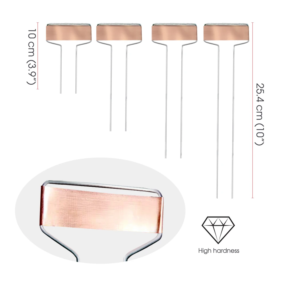 10-25.4cm High Weatherproof Banner Copper Plate Metal Plant Labels Writable Garden Stake Tag Reusable Planting Markers for Lawn