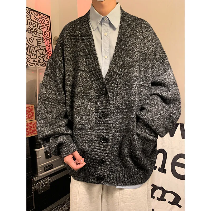 Primavera y otoño cardigan suéter chaqueta de moda de manga larga con cuello en V de un solo pecho casual suéter suelto cardigan
