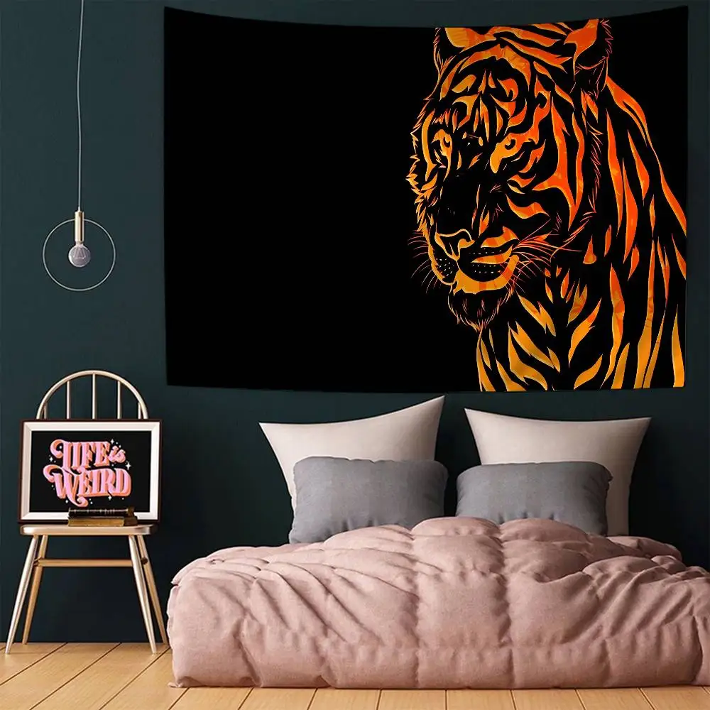 Tiger Muster Anime Wandteppich Indischer Buddha Wanddekoration Hexerei Böhmische Hippie Wandbehang Blätter