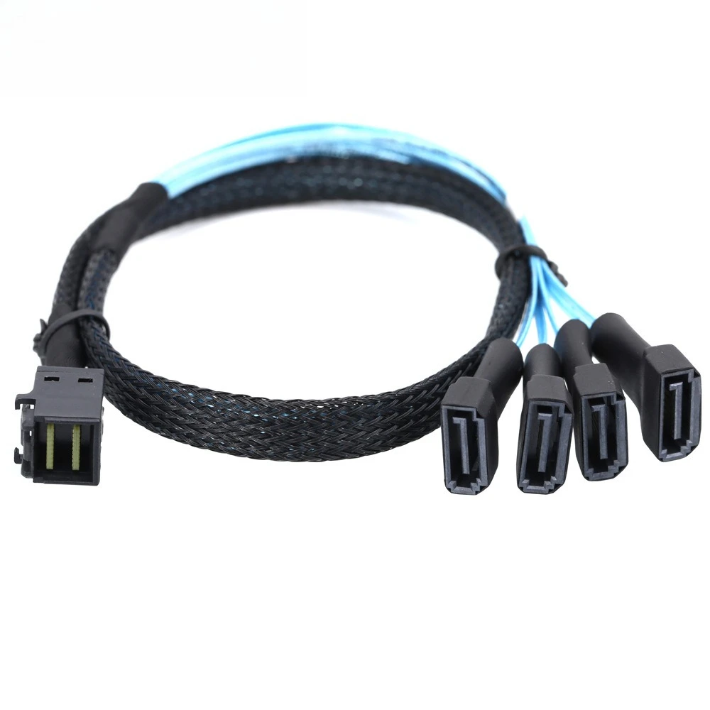 Mini SAS SFF-8643 إلى 4 SATA 7P خادم ذكر عالي السرعة طول الكابل اختياري 0.5 متر 1 متر