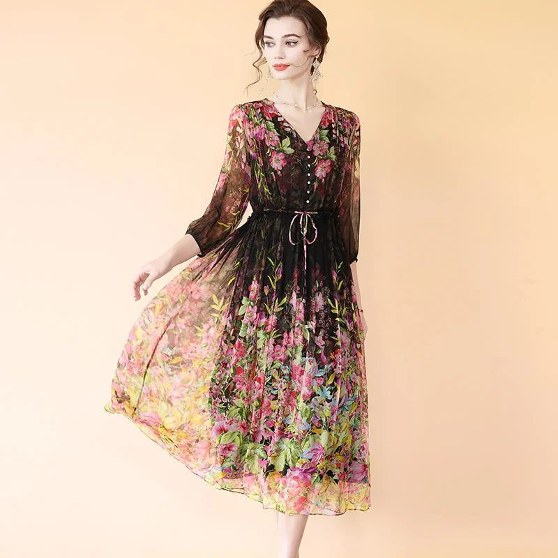 Dress 2025 Spring/Summer Women New Collection, High end Collection, Elegant Skirt, Celebrity French Floral Long Dress Woman