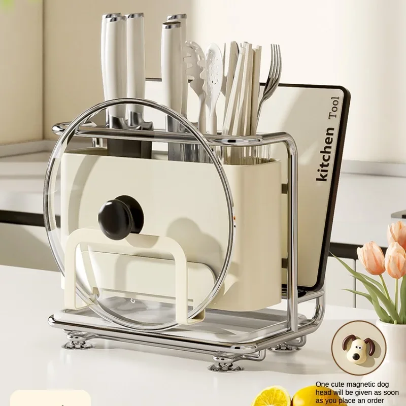 Safe and Easy To Clean Kitchen Knife Holder New Home Cutting Board Chopsticks Cage Cutting Board Integrated Tool Storage Rack