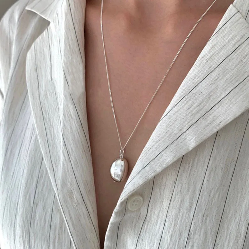 

925 Sterling Silver Necklace Bean Irregular Simple Pendant Punk Geometric for Women Girl Jewelry Gift Dropshipping Wholesale