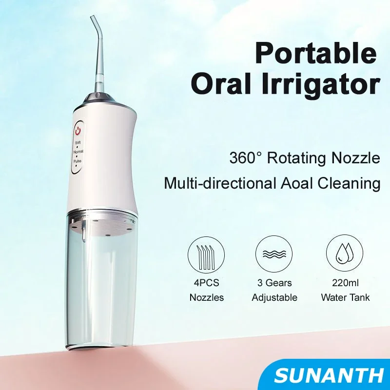 ​Portable Cordless Teeth cleaning machine Travel Oral Irrigator USB Rechargeable 3 Modes 4 Jet Tips IPX7 Mouth Washing Machine