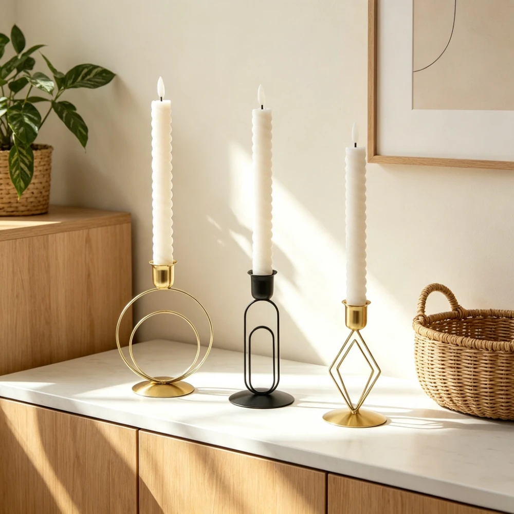 Nordic Geometric Metal Candlestick Holder Minimalist Taper Candle Holder Home Living Room Wedding Centerpieces Table Decor