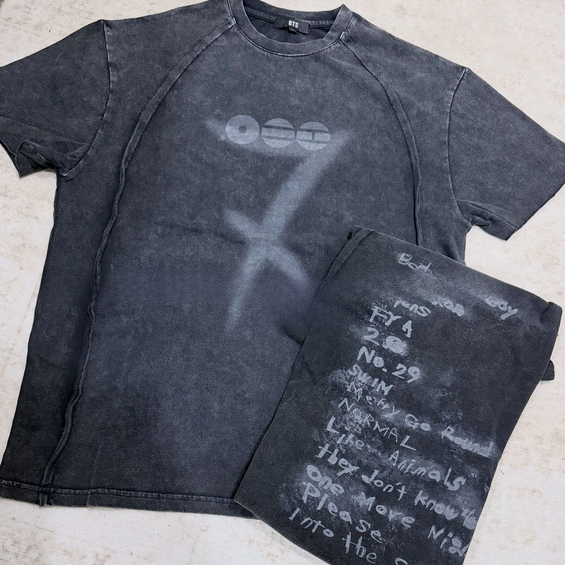 Retro Washed  Arirang T‑Shirt Spliced Craft Graphic Print Unisex Loose Short Sleeve Tee Street Daily Casual Couple Tops Fan gift