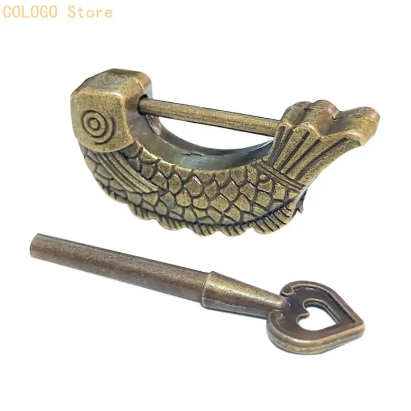 Bronze Fish Vintage Lock Antique Padlock Small for Wooden Suitcases D0LD