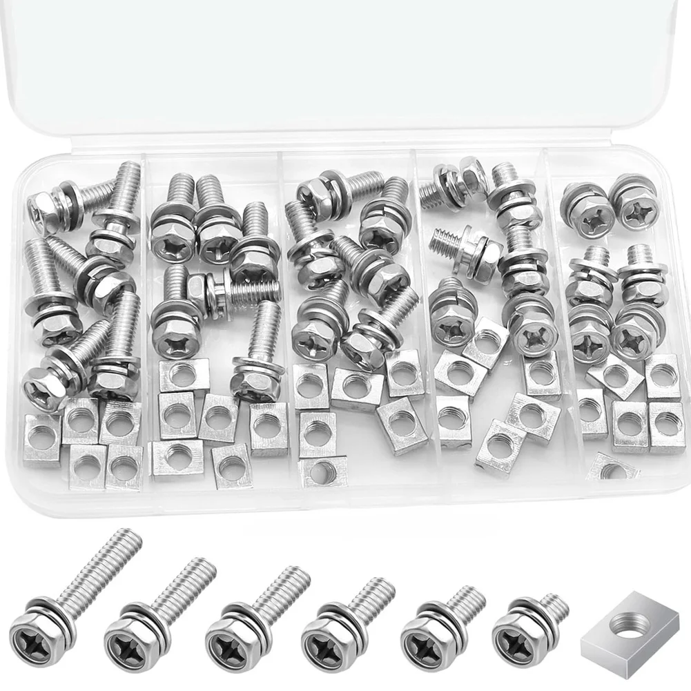 

72pcs 304 Stainless Steel Screws Nuts Set Hex Head Cross Fastener Screw Set With Flat Washer Hardware Assortment Kits Tool Set