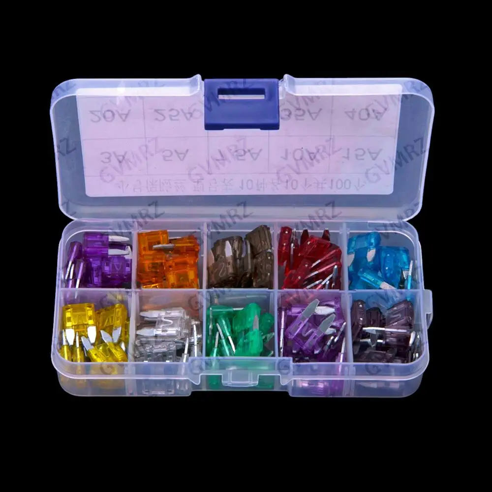 100PCS 3A-40A Small Automotive Fuse Blade Mix Boxes 7.5A 10A 3A 5A 20A 30A 40A 10A 15A