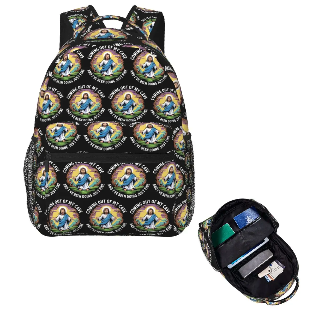 Jesus Coming Out Of My Cave And I Have Been Doing Just Fine Cage Killers Backpack School Bag Daypack Bookbag Shoulder Bags