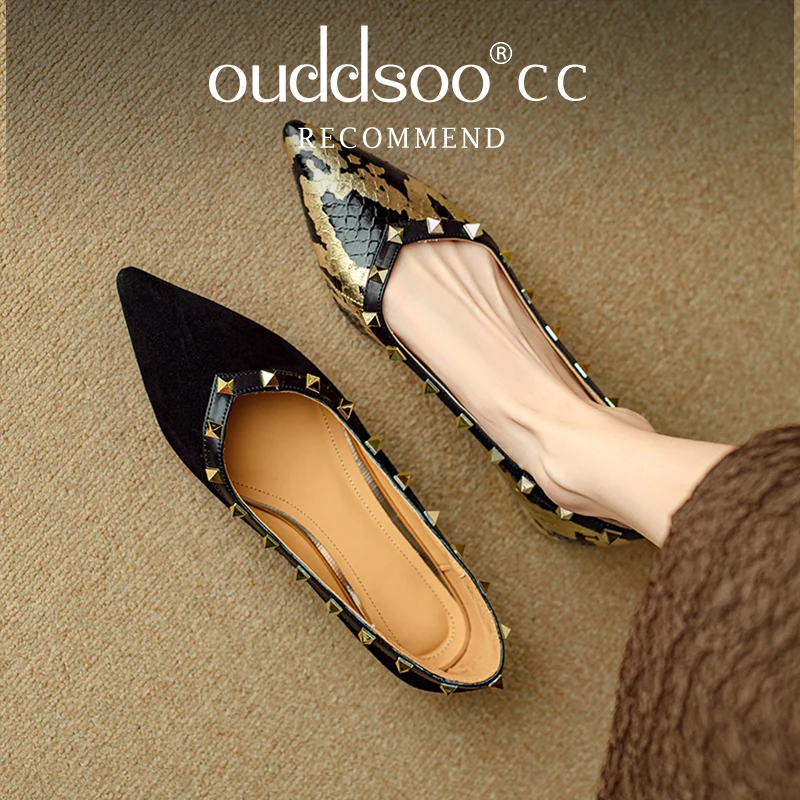Ods Vintage Metal Clasp Pointed  Pumps Women Fashion 2025 Spring Autumn New Shoes for Women Leopard Print  Low Heels Woman Shoes
