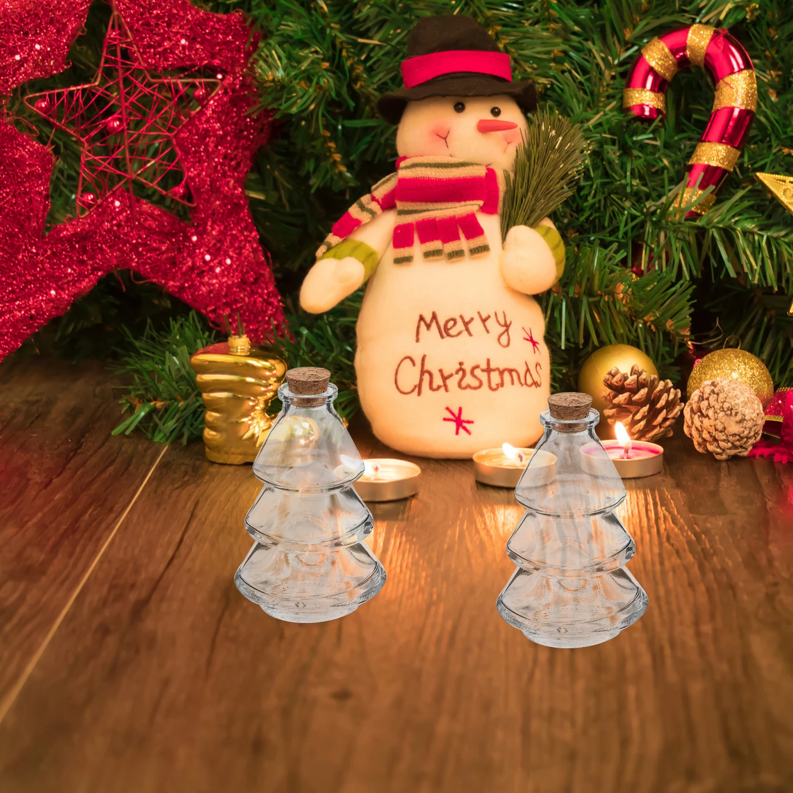 

2Pcs Small Wishing Bottle Jars 90Ml Clear Glass Christmas Tree Shaped Vials Ideal for Party Favors Holiday Decor DIY Art Craft