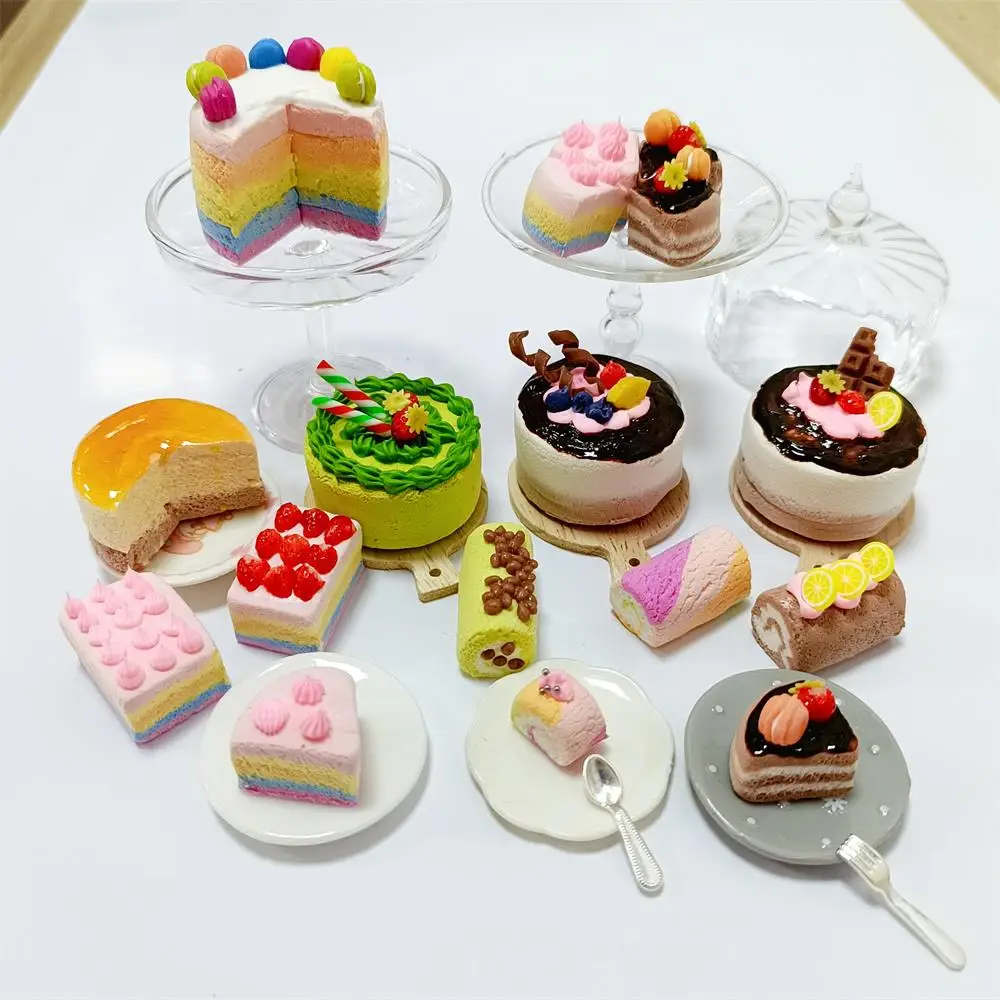 

NEW 1/6 Scale Dollhouse Miniature Rainbow Cake Chocolate Cake Matcha Cake Pretend Food Mini Cake for Blyth OB11 BJD Accessories