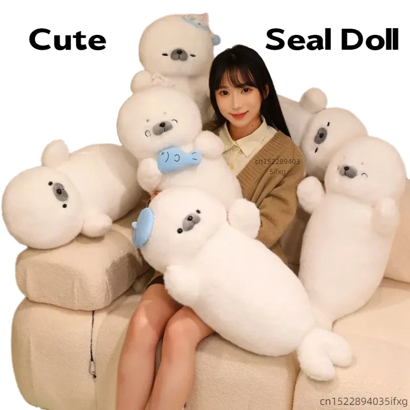 슈퍼 귀여운 바다표범 봉제 인형 실물 같은 편안한 바다표범 쿠션 인형 동물 인형 수면 친구 인형 어린이 생일 선물