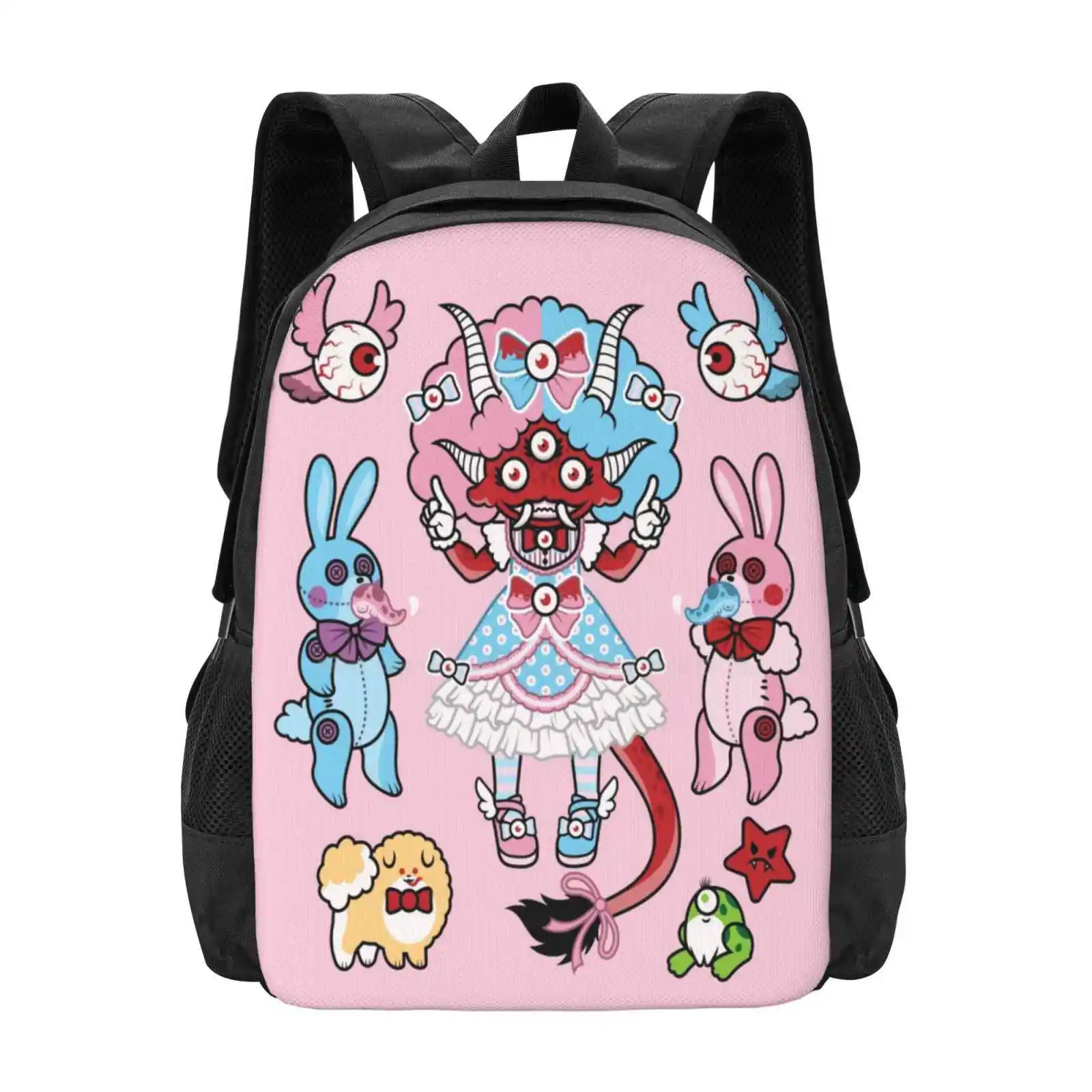 Eye Am Kawaii Krampus Teen College Student Backpack Pattern Design Bags Krampus Devil Demon Horns Lolita Girly Teeth Ogre