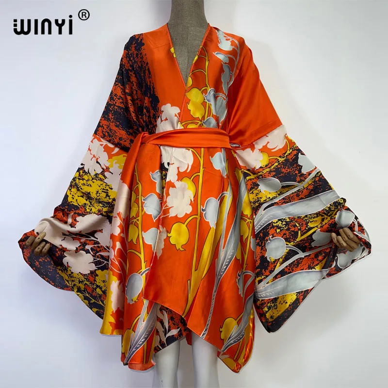 WINYI-Kimono à manches longues pour femme, cardigan auto-ceinturé, sexy, doux, bohème, point, sortie à la plage, vacances, été, nouveau, 2022