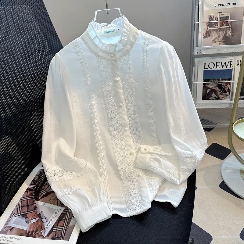 

Women Shirt Blouse New Elegant Long Sleeve Ruffled Collar Chiffon Shirt Blouse Women Tops Blouses Shirts Blusas Para Mujer Q568