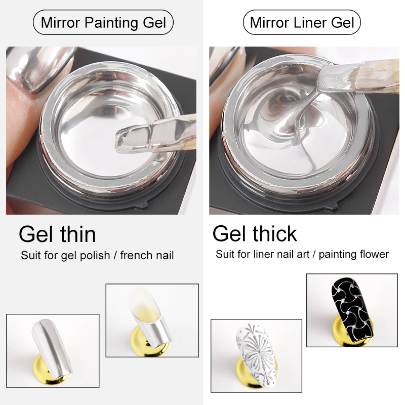 AS 5ml Silver Metallic Painting Liner Gel Polish Super Bright Mirror Gel Nail Polish Semi Permanent Lines French Nail