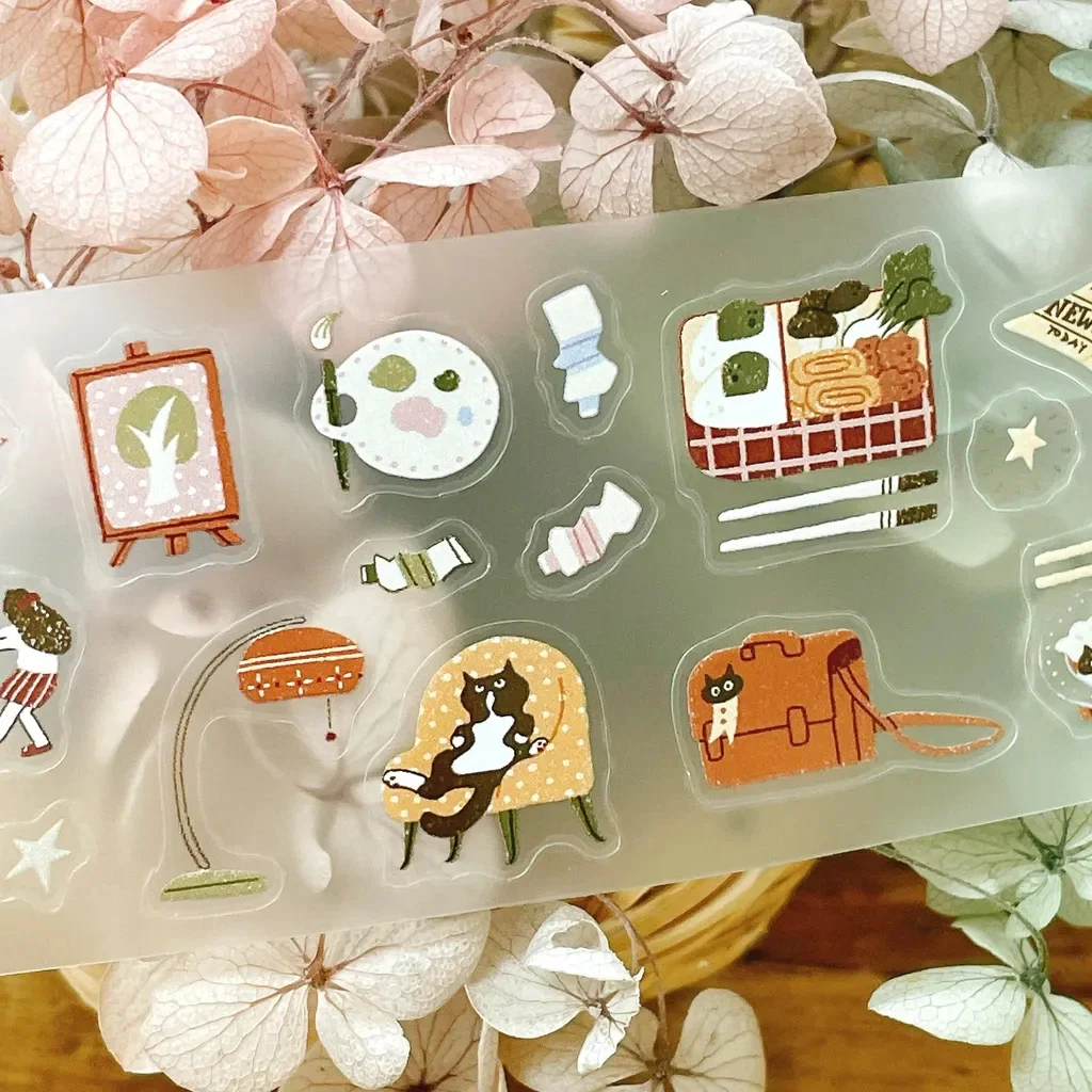 63penhouse Vintage My Kitty Days Lovey Cat Washi PET Tape for Planner Card Making DIY Scrapbooking Plan Decorative Sticker