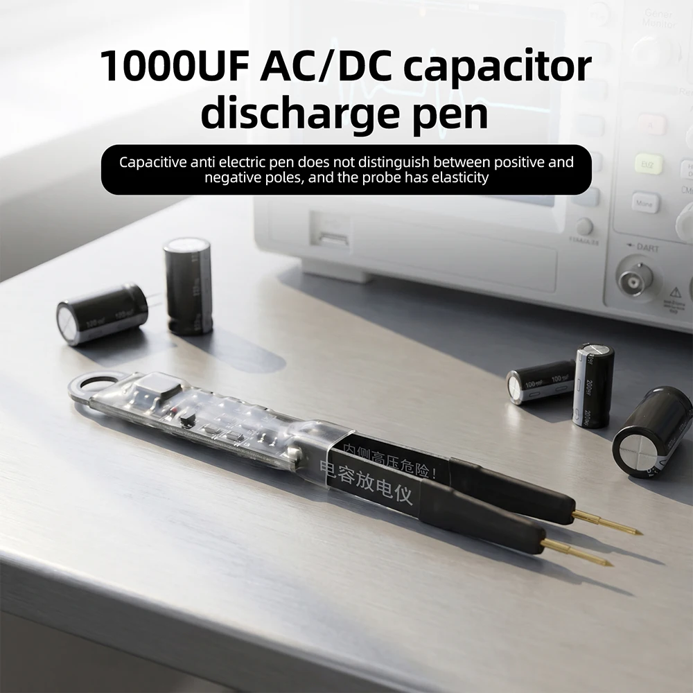 1000UF Capacitor Discharge Pen High Voltage Tweezer Probe Adjustable Needle Spacing Safe Non-Sparking Tool for Electronic Testin