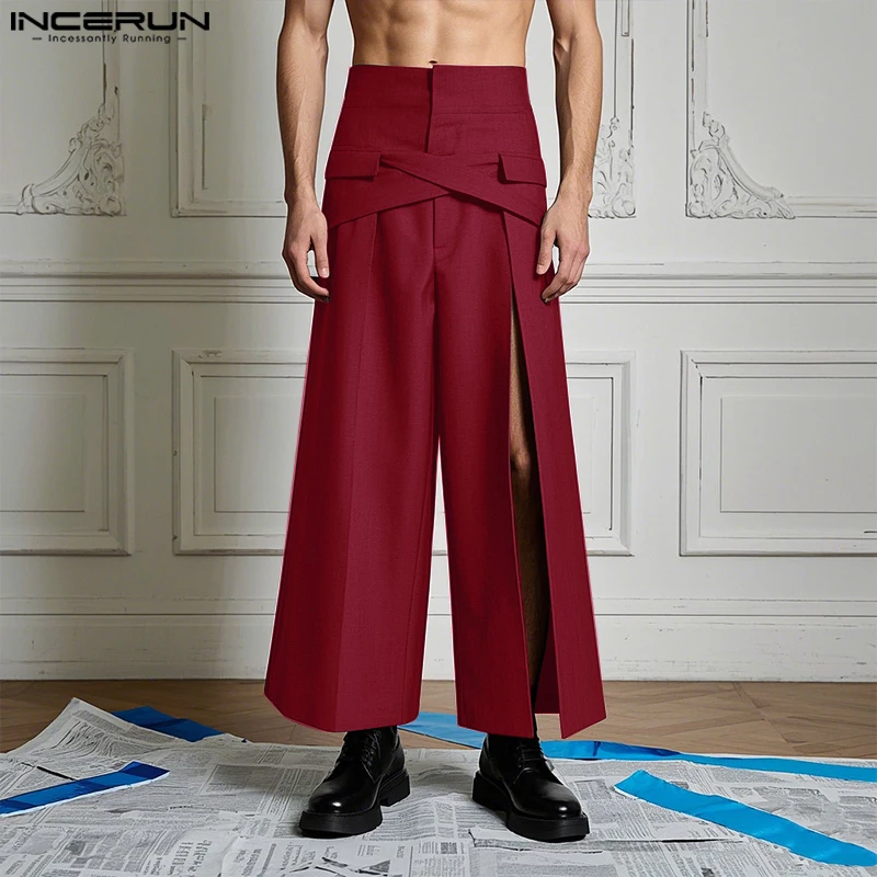 INCERUN 2025 American Style Pantalons Stylish Men Deconstruction Wide Leg Pants Casual City Walk Male Solid Comfortable Trousers