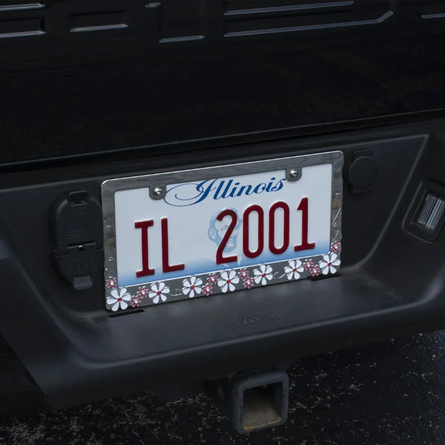 إطار لوحة ترخيص عالمي ذاتي القيادة - زهور لامعة