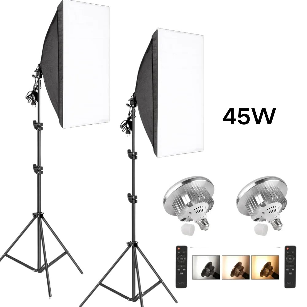 

LED Lights Lamp 50X70cm Softbox Kit UFO Bulbs Photo Studio 110-230V 5500K for Softbox youtube Lamp Lighting 45W 70W 2M Tripod