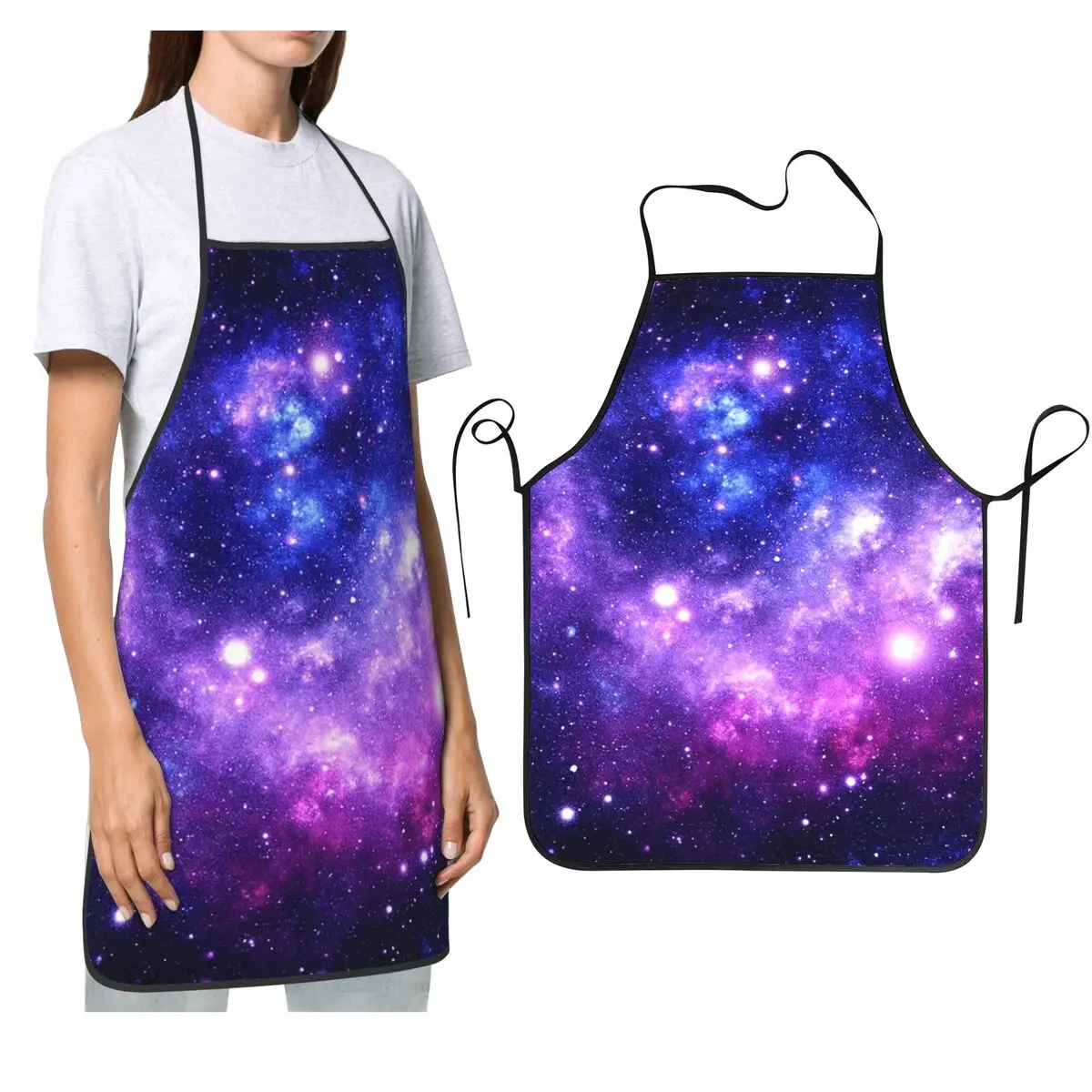 

Фиолетовый, синий фартуки Galaxy Nebula для шеф-повара, приготовления пищи, выпечки, нагрудник без рукавов, кухонный сарафан для чистки для женщин и мужчин, живопись