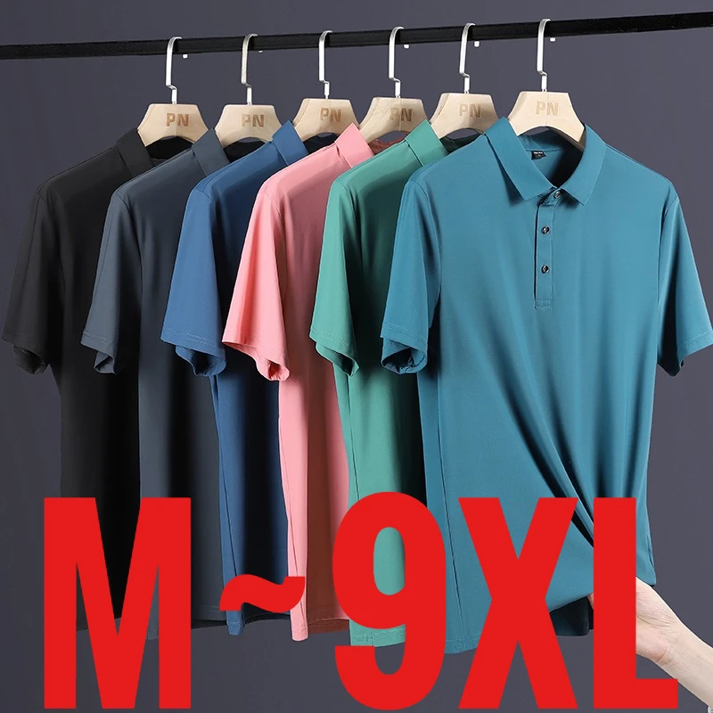 Übergröße 9XL Herren Nylon Eisseide Poloshirts Kurzarm Business T-Shirt Herren Plus Größe Hochelastisch Schnelltrocknend Elegante Arbeitskleidung