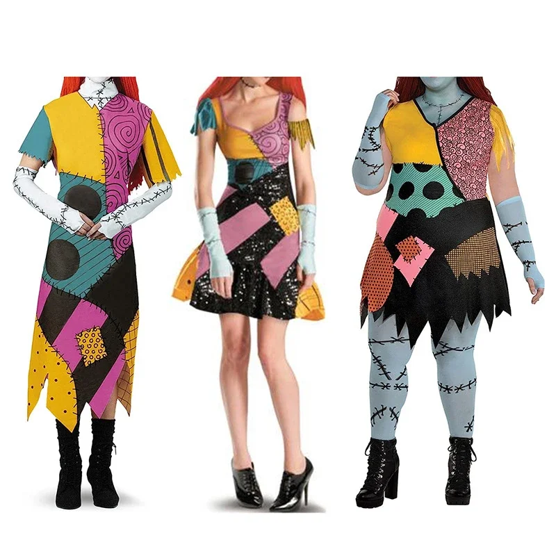

Dark Wind Christmas Fright Night Sally Cosplay Dress Halloween Costume Print Women's Dress TV & Movie Costumes