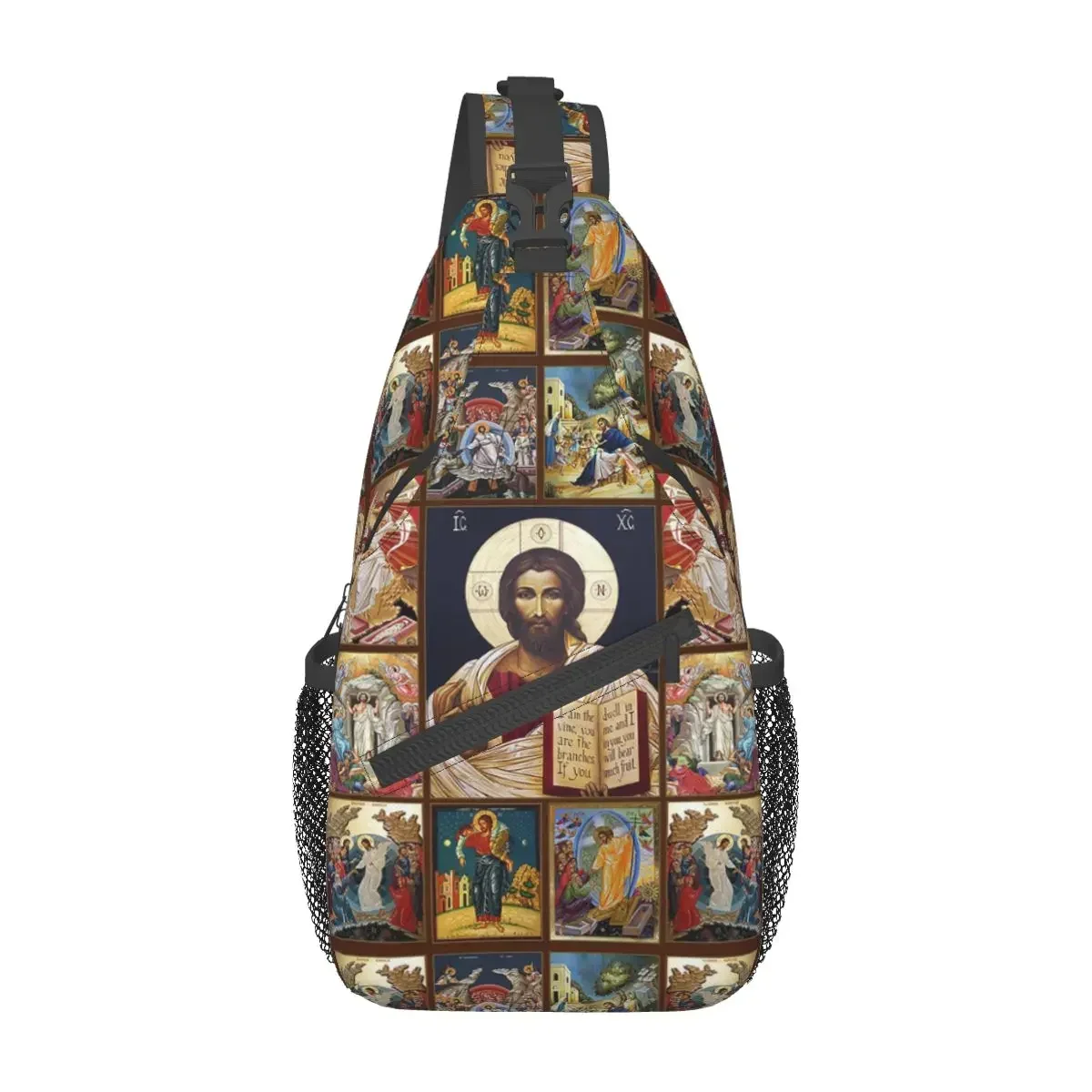 Christ God Bless Small Sling Bag Chest Crossbody Shoulder Sling Backpack Outdoor Hiking Daypacks Christian Catholic Pack