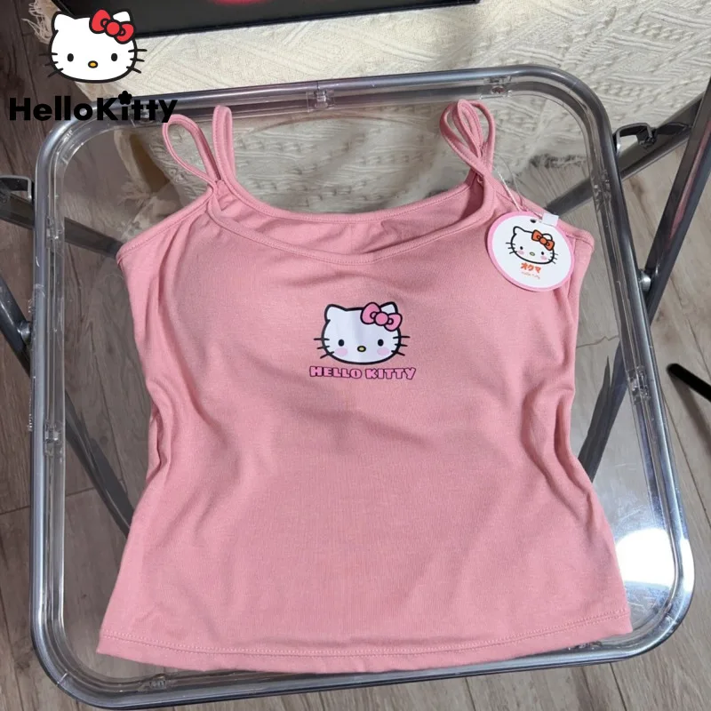 

Женская новая майка Sanrio, Hello Kitty, съемная нагрудная накладка, дизайнерский мягкий милый жилет Y2k, острая девушка, корейский стиль, универсальные подтяжки