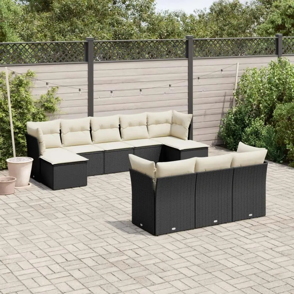 

Garden Sofa Set Black PE Rattan Large with Adjustable Feet Outdoor Furniture Cozy Seating for Patio Deck or Garden