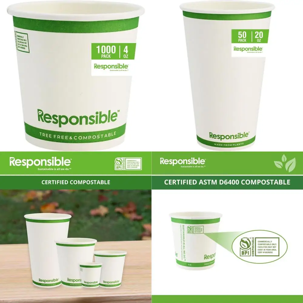 

Compostable Paper Coffee Cups 4 oz, Tree-Free and P-Free, Extra Strength, Suitable for Hot Beverages