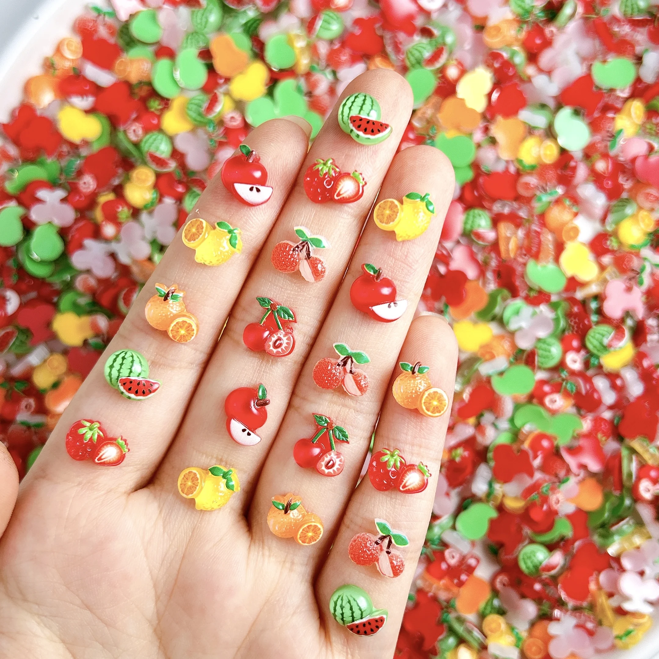 30PCS Creativo Colorato Limone Anguria Unghie artistiche Pendenti e Ciondoli 3D Carino Simulato Litchi Ciliegia Frutta Resina Decorazioni Per Unghie Unghie FAI DA TE