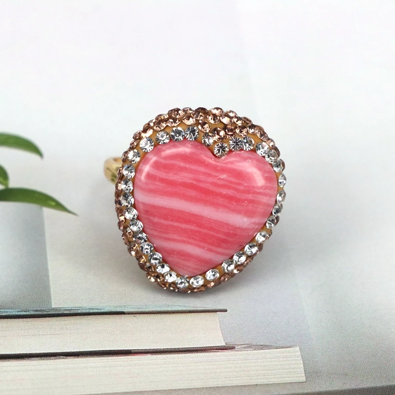 Anillo con forma de corazón para mujer, piedra preciosa Natural, nuevo diseño, varios materiales disponibles, accesorios de regalo, 3 uds./2024